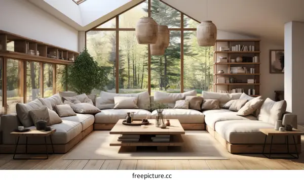 Modern Scandinavian Living Room with Large Windows and Natural Light