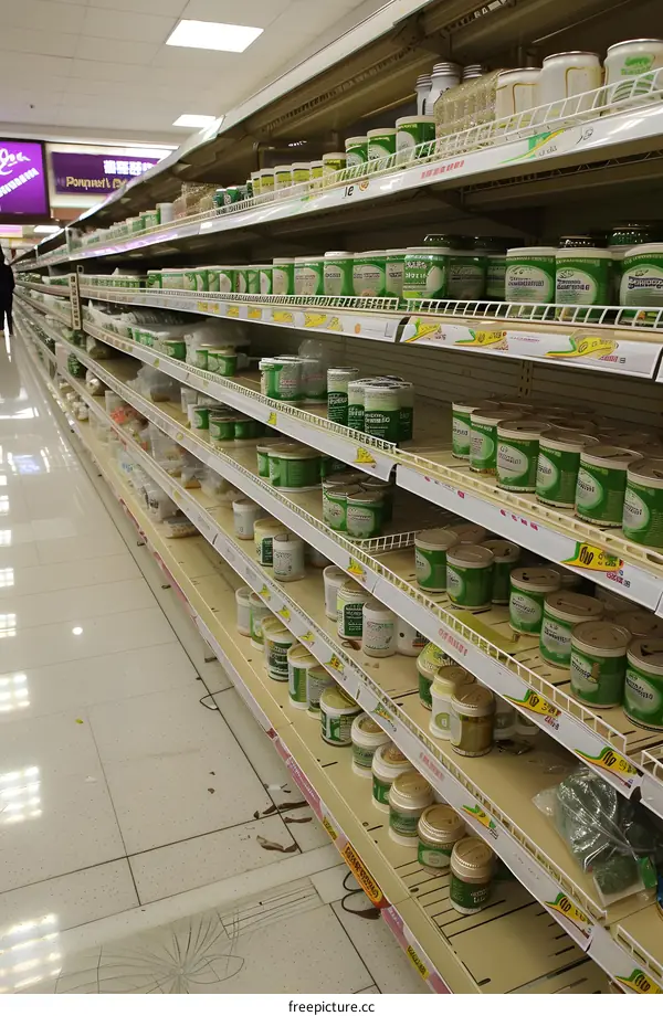 Empty Grocery Store Shelves With Cans Of Food
