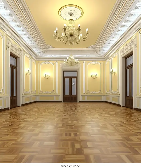 Elegant  Classic  Interior Design  With  Chandelier  And  Wood Floor