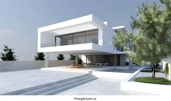 Modern Architecture Design White House With Large Windows