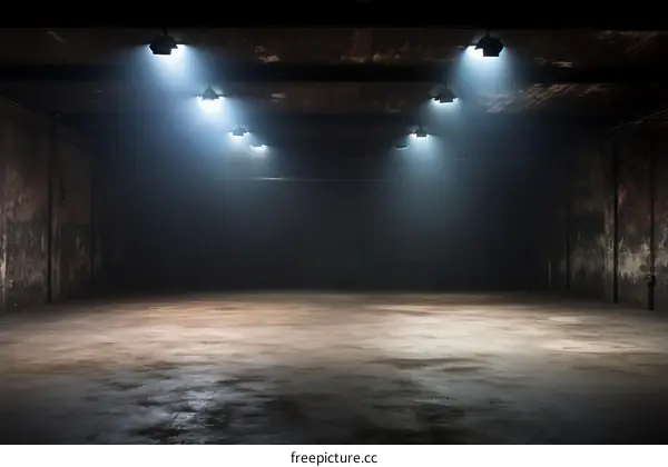 Empty Room with Cement Floor and Spotlights