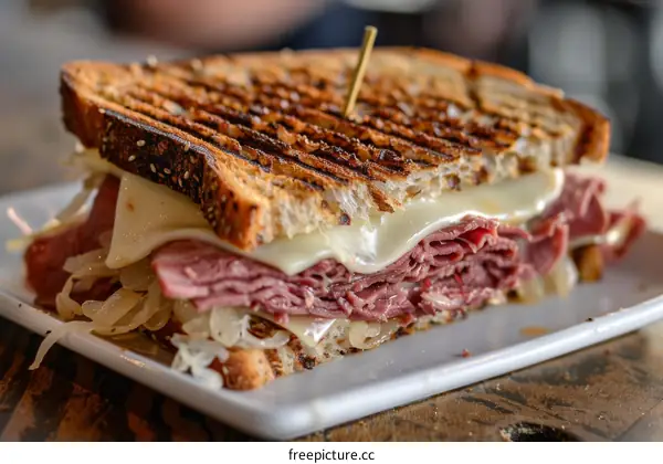 A Reuben sandwich on a plate