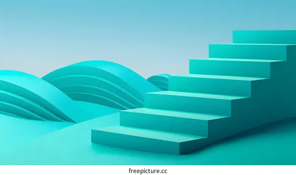 Abstract Turquoise Blue Steps With Curved Lines