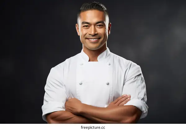 Portrait of a happy chef in a white uniform