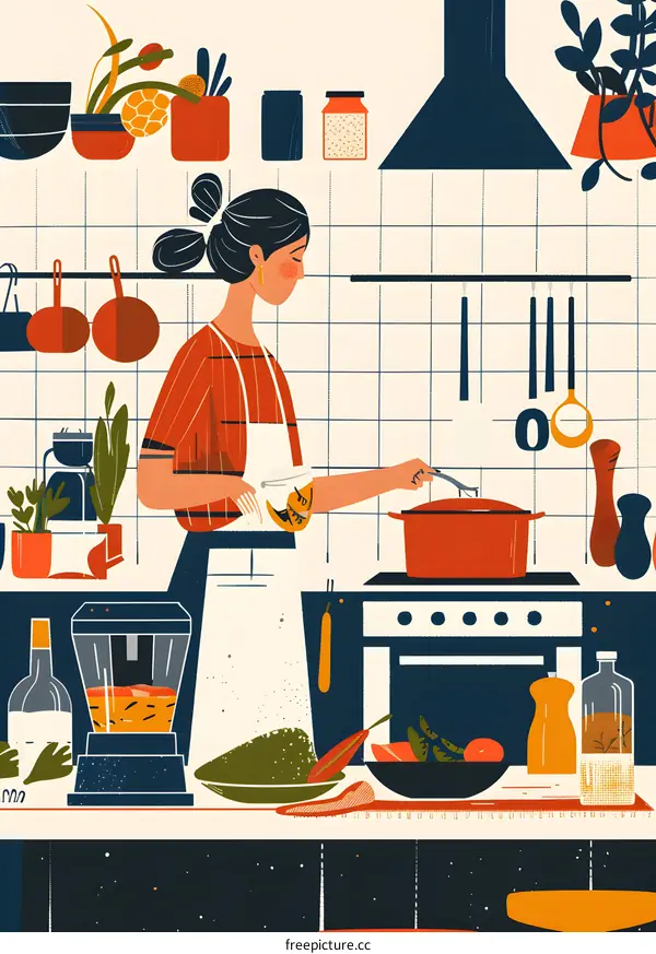 Woman Cooking In The Kitchen Illustration
