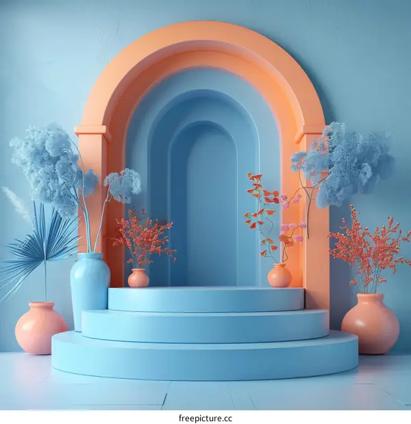 Modern Interior Design with Geometric Shapes and Flowers