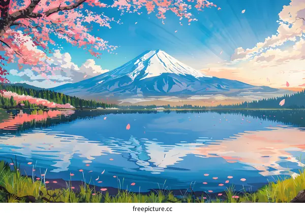 Mount Fuji and cherry blossoms