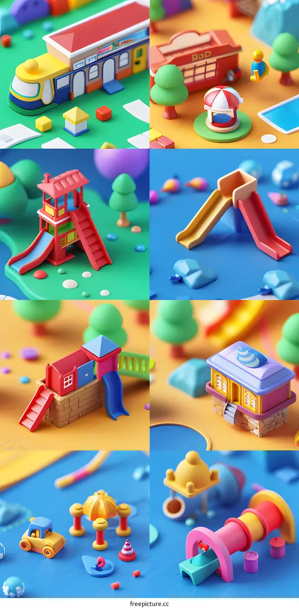 Colorful 3D Cartoon Playground Illustration