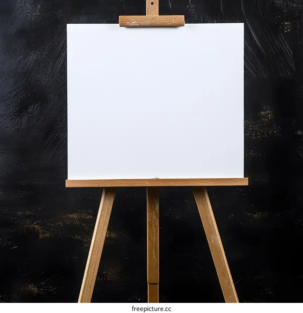 Blank Canvas on Easel Against Black Background