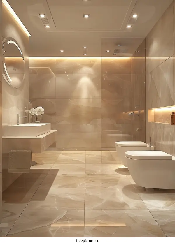 Luxurious Modern Bathroom with Ample Storage and Amenities