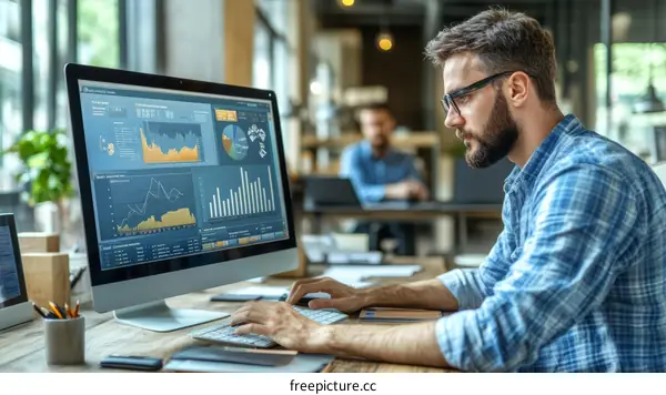 Businessman working on data analysis dashboard