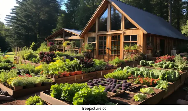 A beautiful garden with a variety of vegetables and flowers