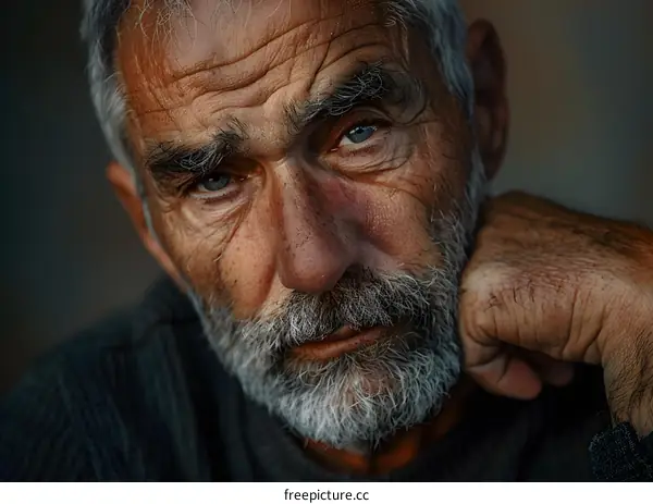 Portrait of an old man with white beard and blue eyes