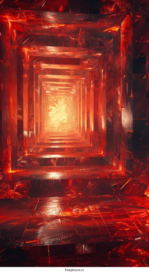 Luminous Red And Orange Futuristic Abstract 3D Corridor