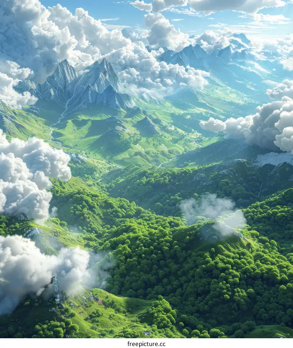 Majestic Mountain Landscape with Lush Greenery and Clouds