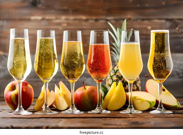 Apple Cider Cocktails with Fruits and Pineapple on Wooden Background