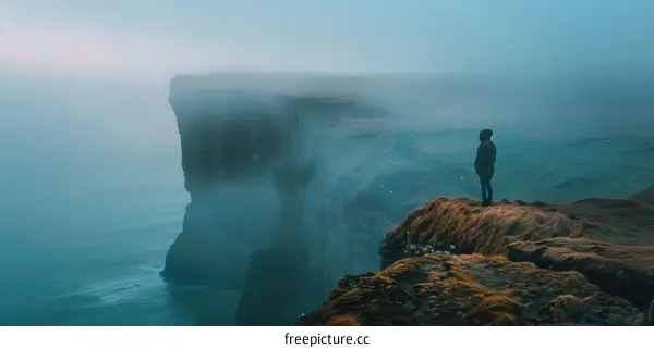 Man standing on a cliff overlooking the ocean