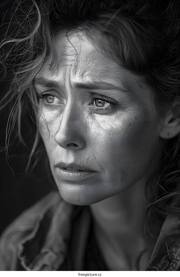 Portrait of a woman with a sad expression on her face