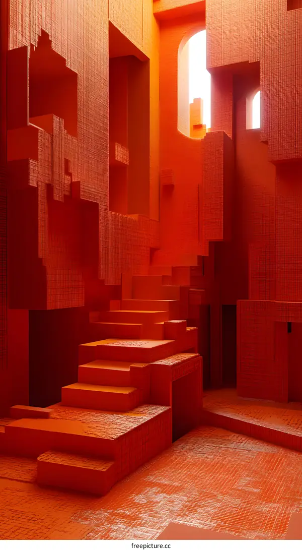 Abstract 3D Orange Architecture Staircase Design