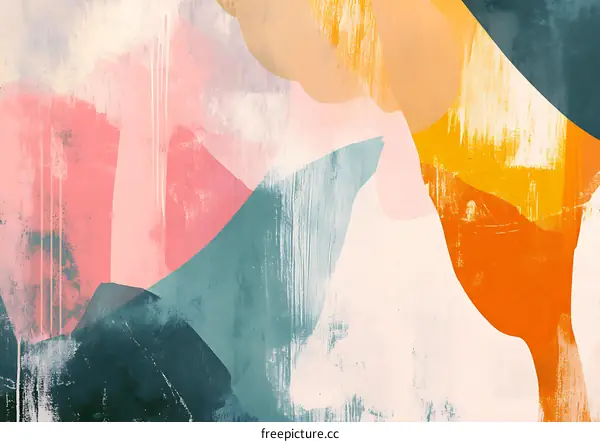 Abstract Painting with Teal, Pink, Orange and Yellow