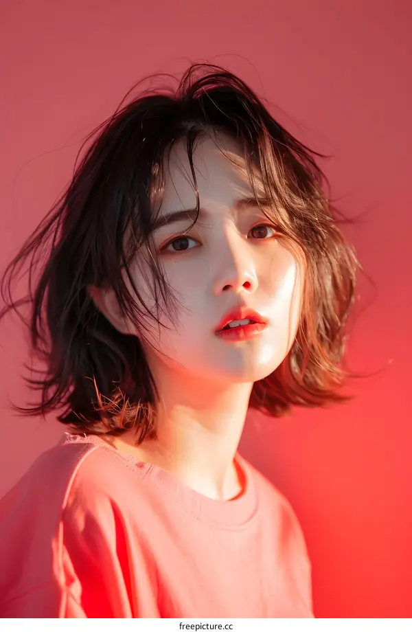 Portrait of a Young Asian Woman with Short Hair