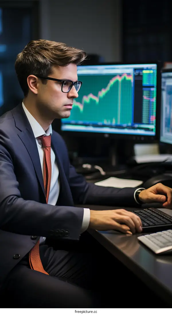 Stock Trader Analyzing Data on Multiple Monitors