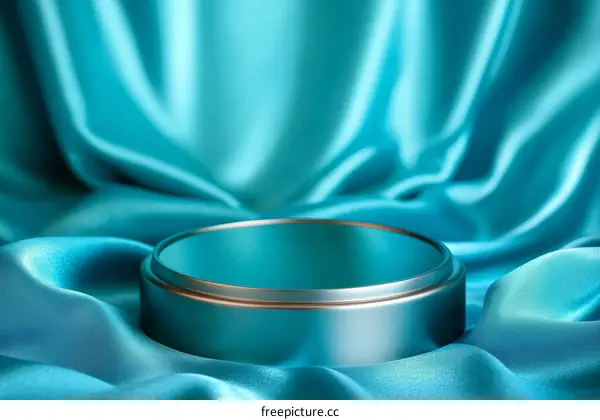 Teal Blue Silk Fabric Background with Round Display Stand