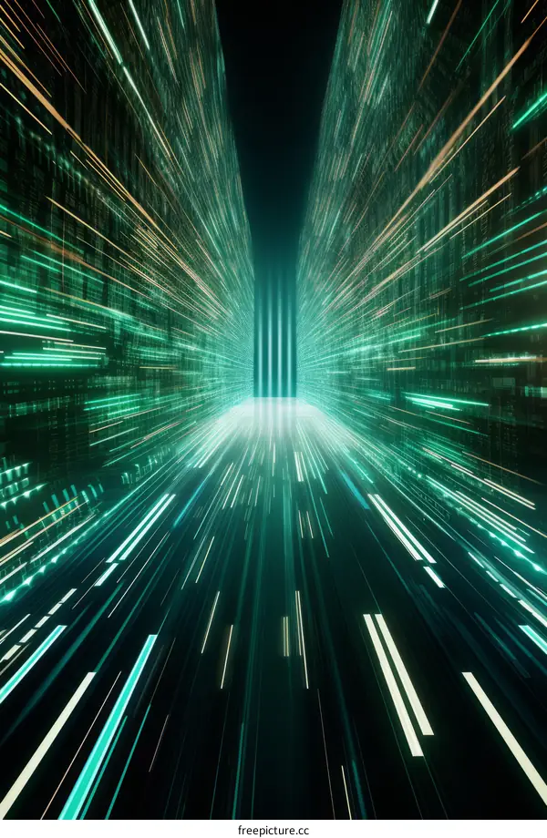 Futuristic technology background with glowing green light streaks