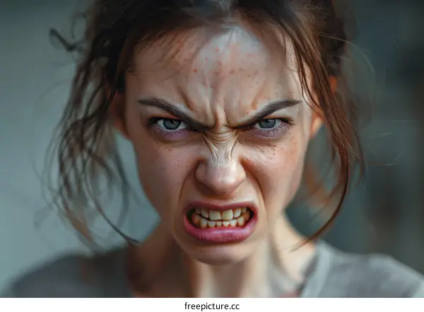 Close-up Portrait of a Woman with an Angry Expression