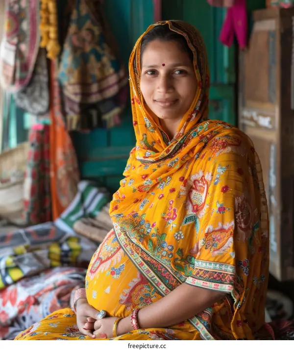 Portrait of a pregnant Indian woman in traditional clothing