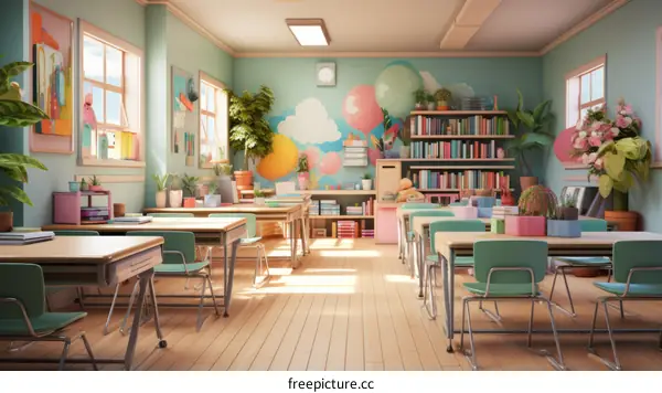 A colorful and inspiring classroom with plants and books