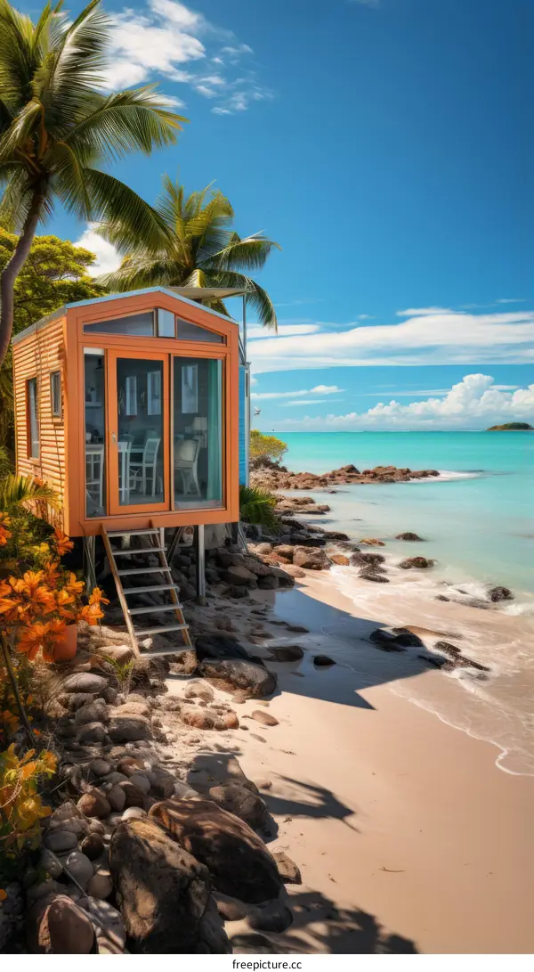 Palm Trees by a Beachfront Home