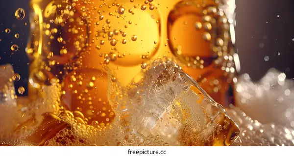 Close Up of Bubbles in a Glass of Beer