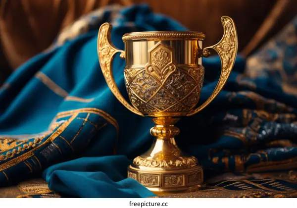 Ornate, Gold Trophy on Blue Velvet