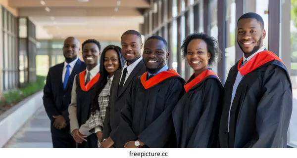 A group of African students posing for a photo after their graduation ceremony