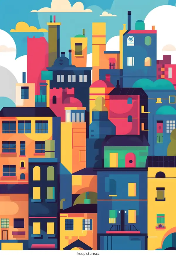Colorful Cityscape Illustration with Flat Design