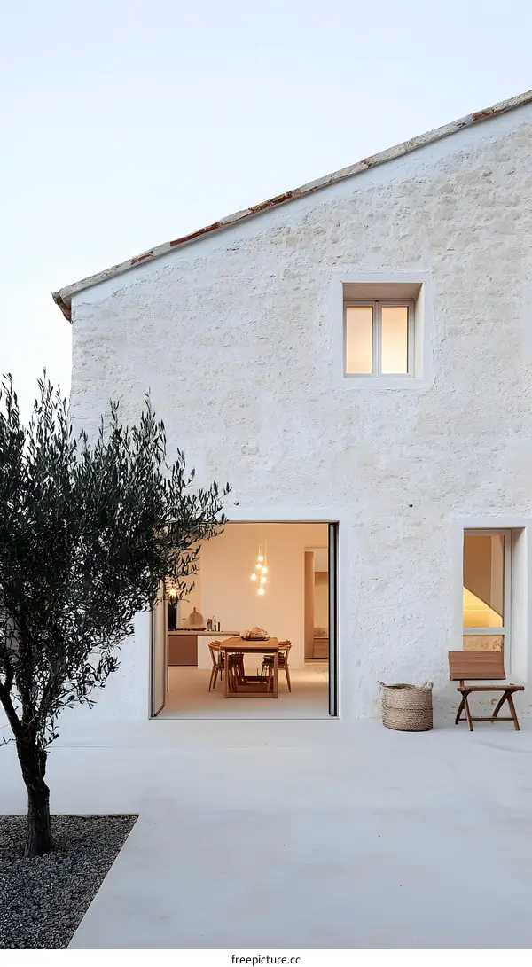 Modern White House Exterior with Open Doors