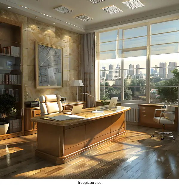 Luxury office interior with panoramic city view