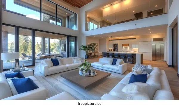 Modern Open-Plan Living Area with High Ceilings