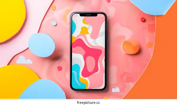 Abstract Pink and Yellow Background with Smartphone