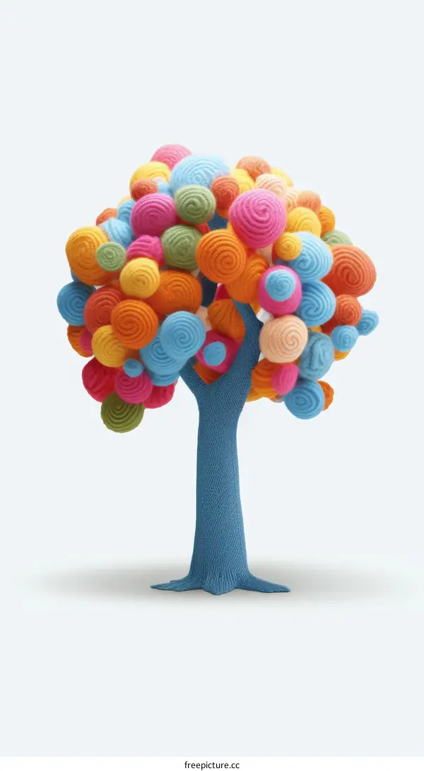 Colorful yarn balls forming a tree