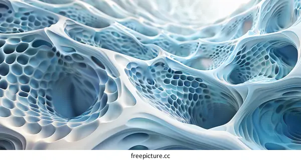 Futuristic Blue and White Abstract Organic 3D Structure