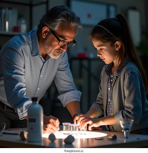 Father and Daughter Conducting a Science Experiment in the Lab