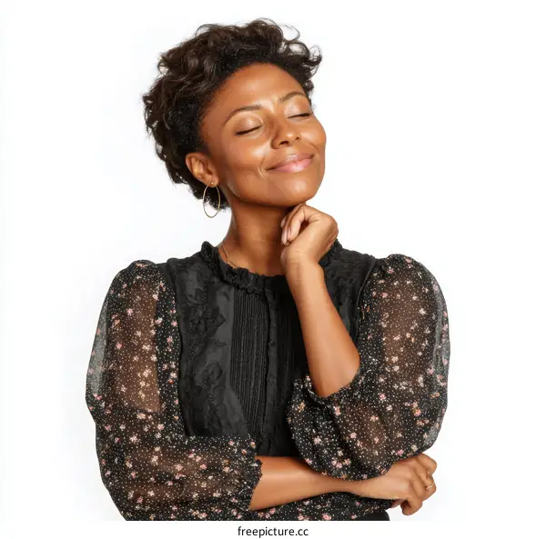 Thoughtful Black Woman in Stylish Dress