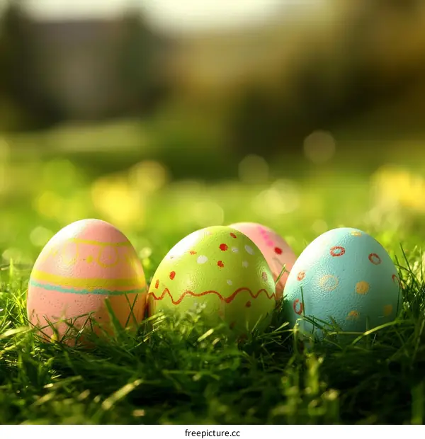 Colorful Easter Eggs in Grassy Field
