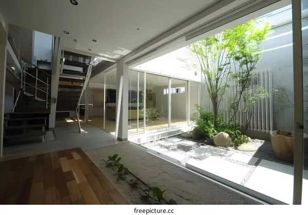 Modern Minimalist Home Interior With Zen Garden