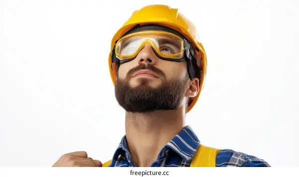 Focused Construction Worker in Safety Gear