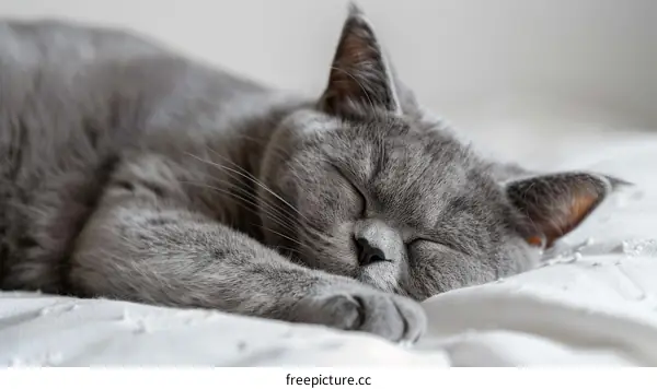 Sleeping British Shorthair Cat on White Cloth