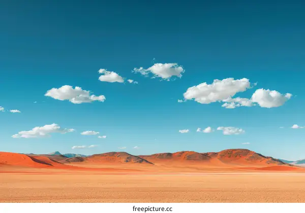 A vast expanse of desert with mountains in the distance