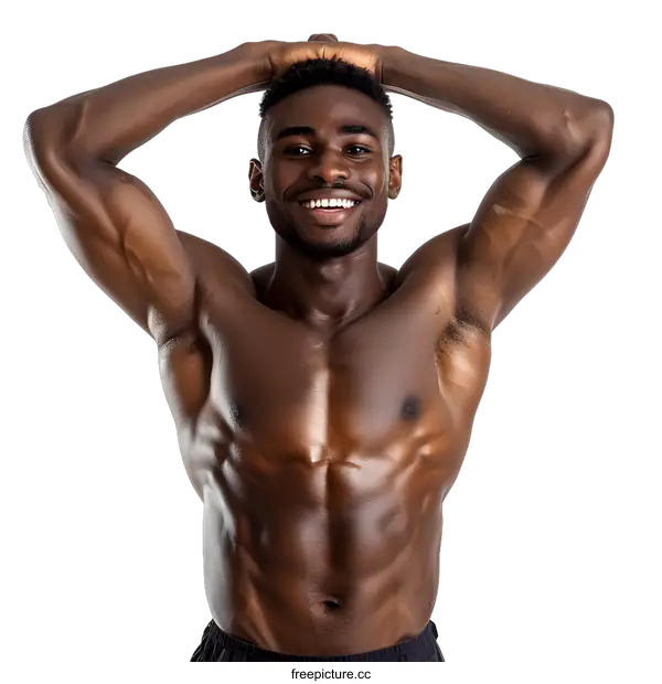 [Transparent Background PNG]muscular african american man flexing his muscles